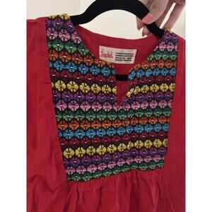 Vintage Guatemalan Maxi Red Dress Hand Embroidered Textile Handmade Pullover S